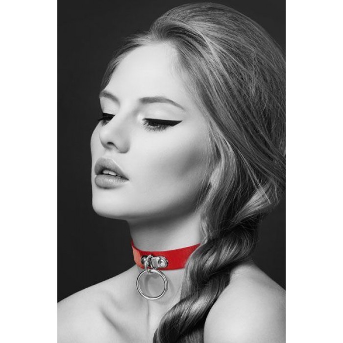 Чокер з кільцем для повідка Bijoux Pour Toi - FETISH, Червоний