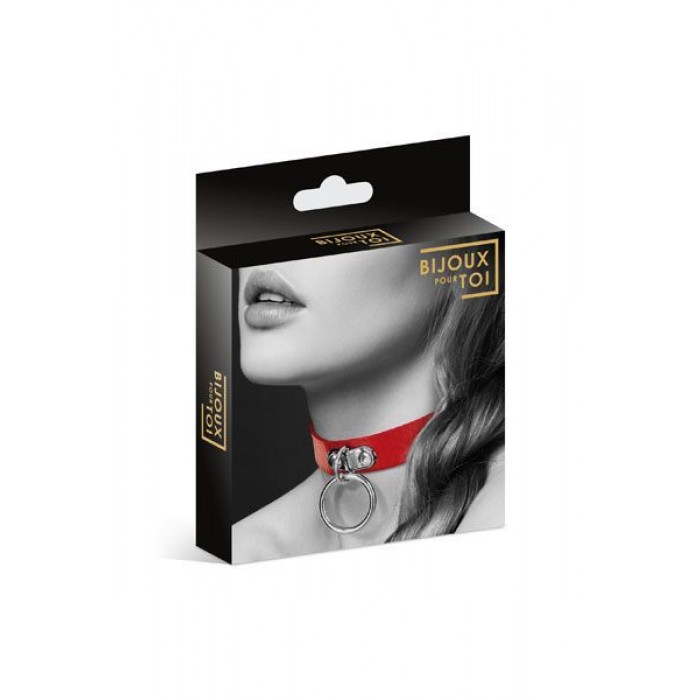 Чокер з кільцем для повідка Bijoux Pour Toi - FETISH, Червоний