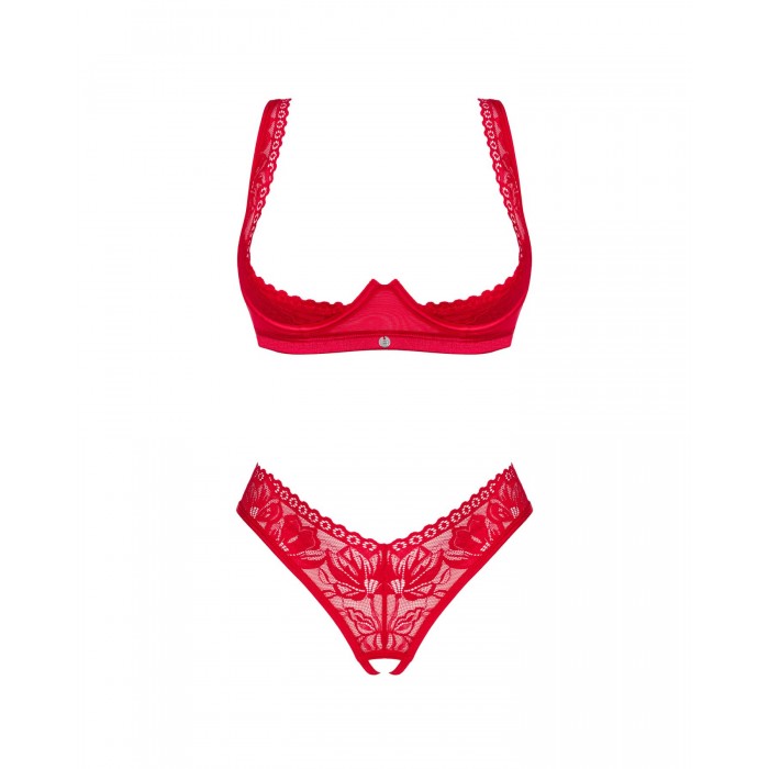 Комплект жіночої нижньої білизни Obsessive Lacelove cupless 2-pcs set, розмір M/L, Червоний