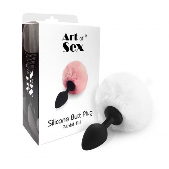 Силіконова анальна пробка м Art Of Sex-Silicone Butt plug Rabbit Tail, Білий