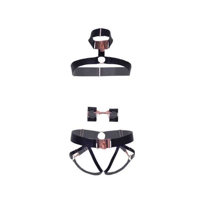Комплект атласных ремней для бондажа Leg Avenue Satin elastic harness Set, размер One size, Черный