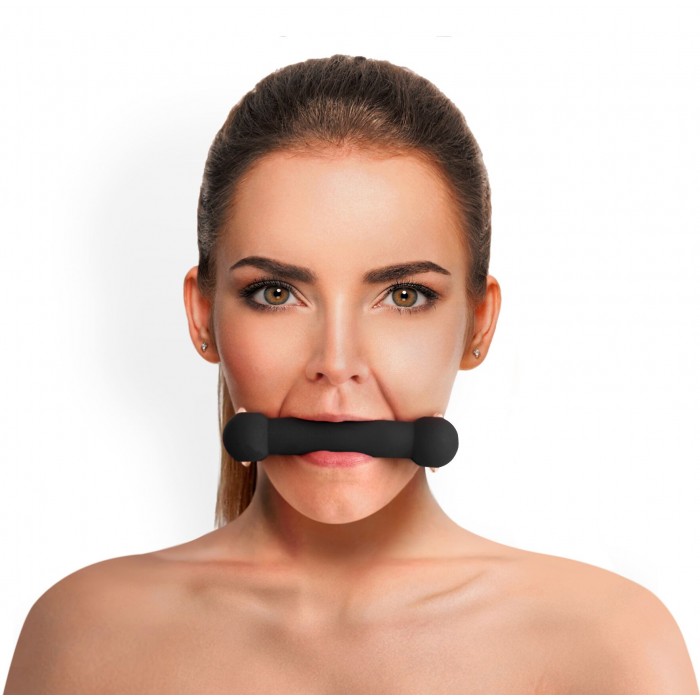 Кляп палиця, силікон і натуральна шкіра, Art Of Sex-Gag Stick Silicon, Чорний