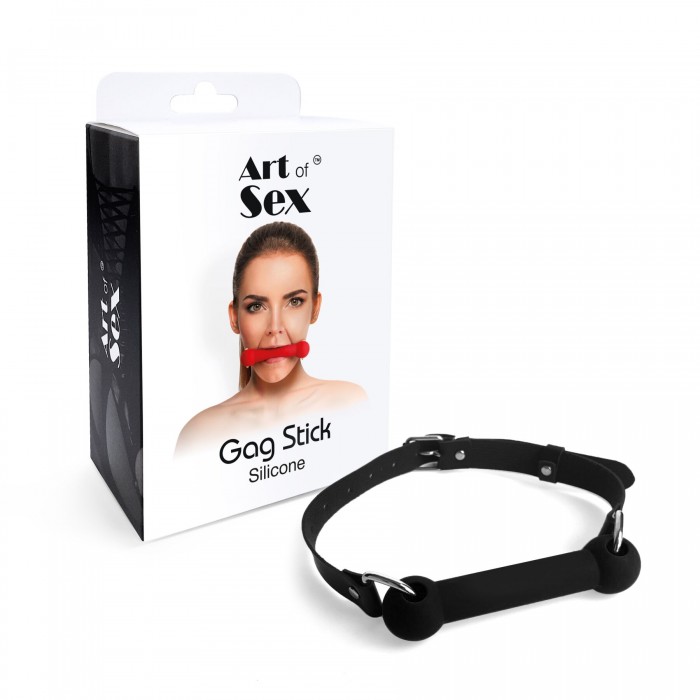 Кляп палиця, силікон і натуральна шкіра, Art Of Sex-Gag Stick Silicon, Чорний
