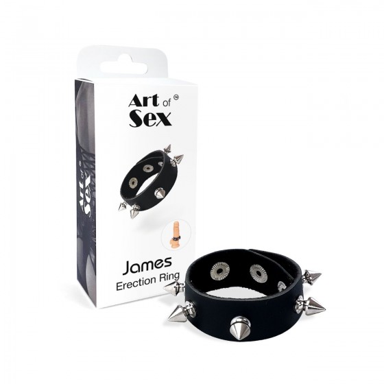 Эрекционное кольцо с шипами из натуральной кожи Art of Sex - James, черный