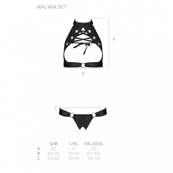 Комплект из эко-кожи Passion Malwia Set with Open Bra black L/XL