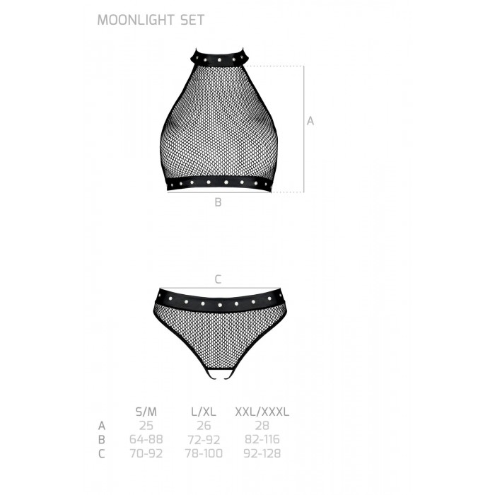 Эротический комплект белья с открытым доступом Passion MOONLIGHT SET, размер L/XL, Черный