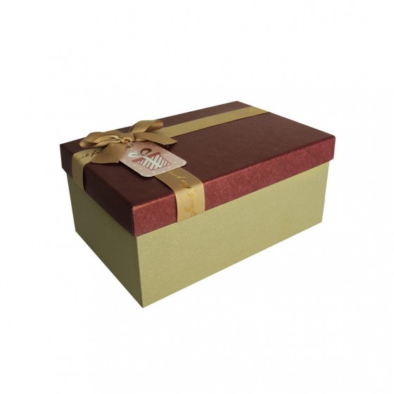 Подарункова коробка з бантом бордово-золота, L – 29,5×22,5×13 см.