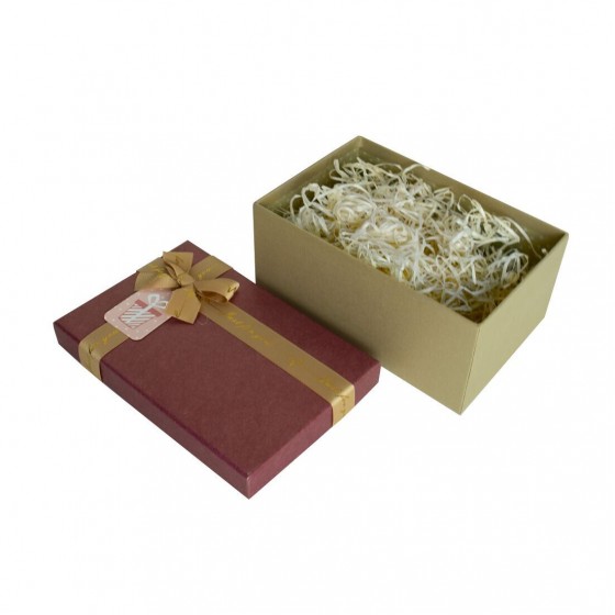 Подарункова коробка з бантом бордово-золота, L – 29,5×22,5×13 см.
