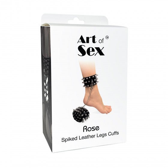 Поножі з шипами з натуральної шкіри Art Of Sex-Rose, Колір Чорний