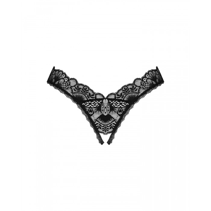 Кружевні стрінги з відкритим доступом Obsessive Donna Dream, розмір XL/2XL, Чорні