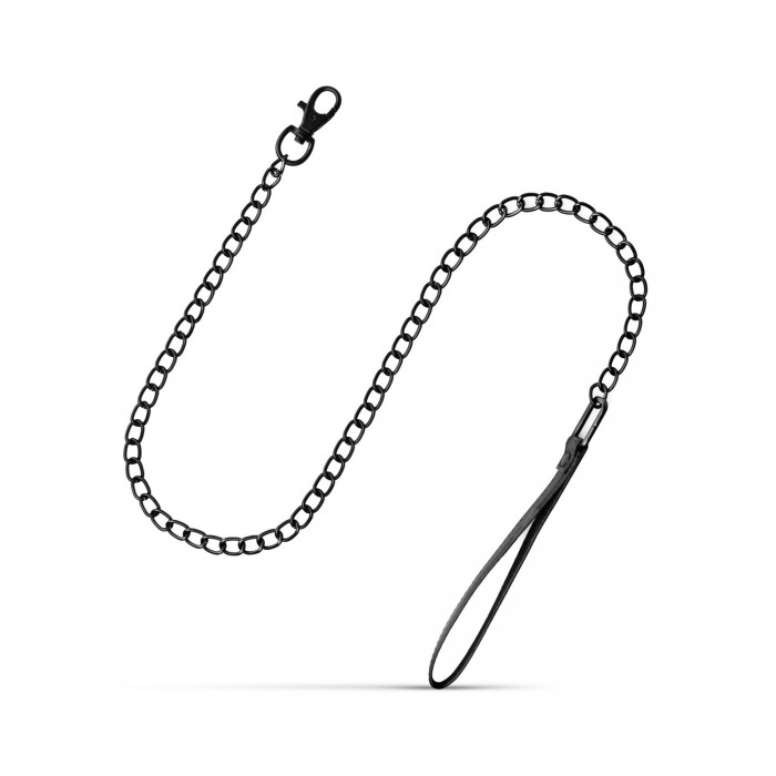 Нашийник з повідцем Bedroom Fantasies: Faux Leather Collar & Chain, Чорний