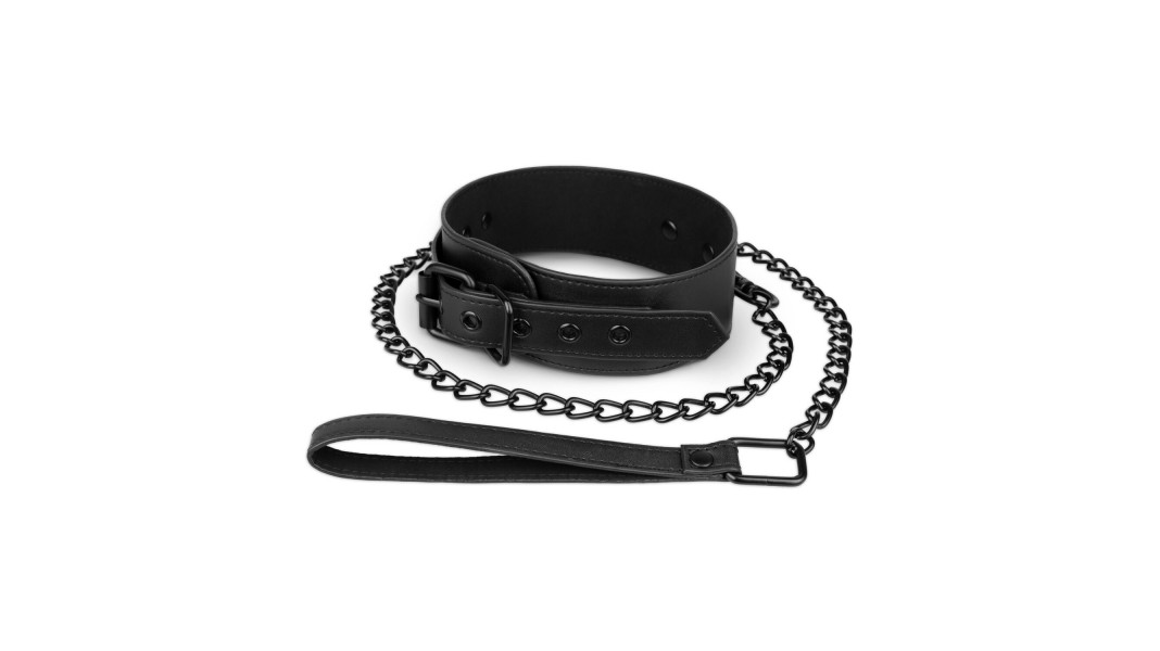 Нашийник з повідцем Bedroom Fantasies: Faux Leather Collar & Chain, Чорний