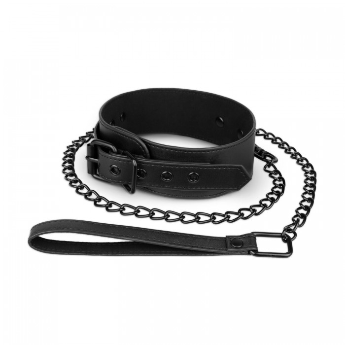 Нашийник з повідцем Bedroom Fantasies: Faux Leather Collar & Chain, Чорний
