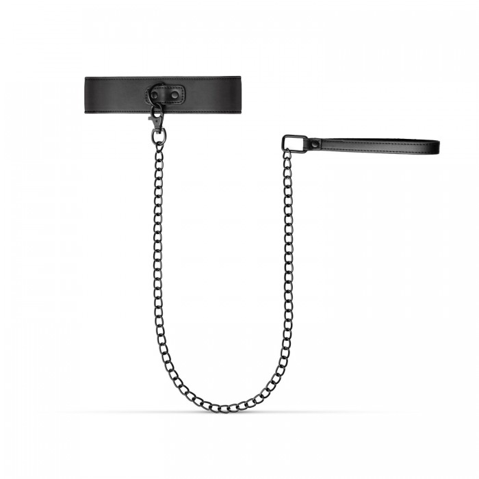 Нашийник з повідцем Bedroom Fantasies: Faux Leather Collar & Chain, Чорний