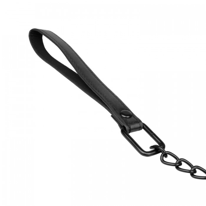 Нашийник з повідцем Bedroom Fantasies: Faux Leather Collar & Chain, Чорний
