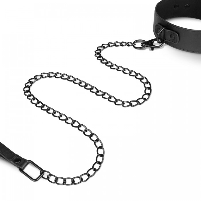 Нашийник з повідцем Bedroom Fantasies: Faux Leather Collar & Chain, Чорний