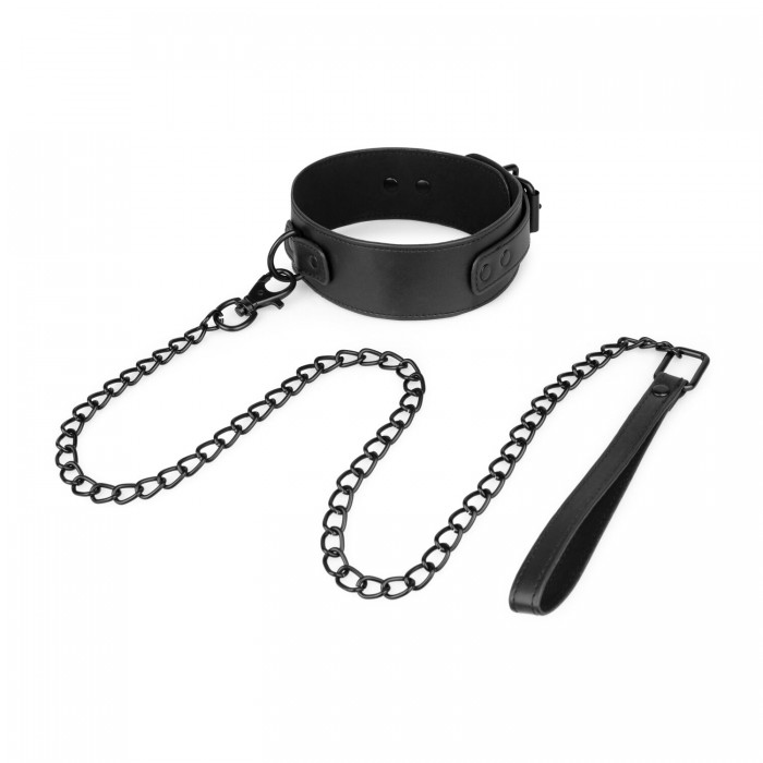 Нашийник з повідцем Bedroom Fantasies: Faux Leather Collar & Chain, Чорний