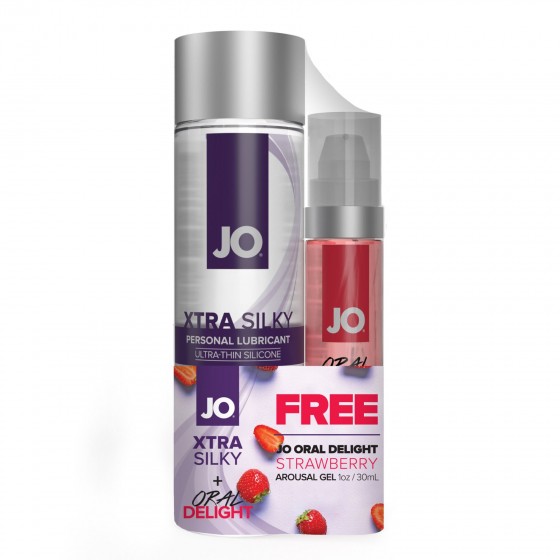 Комплект лубрикантів System JO GWP - Xtra Silky Silicone 120мл & Oral Delight - Strawberry 30мл