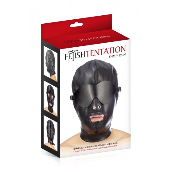 Капюшон зі знімною маскою Fetish Tentation BDSM hood in leatherette with removable mask