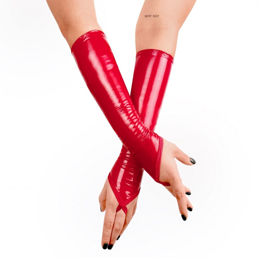 Вінілові міттінкі Art Of Sex-Lora короткі, розмір M, колір червоний