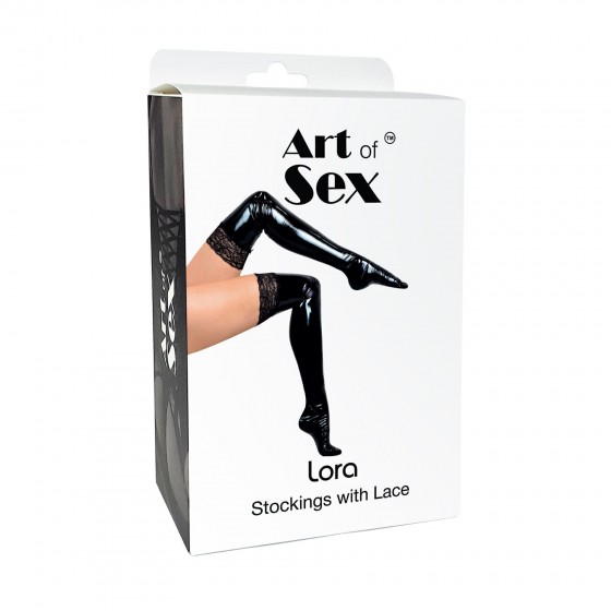 Сексуальні вінілові панчохи Art Of Sex-Lora з мереживом, розмір S, колір червоний