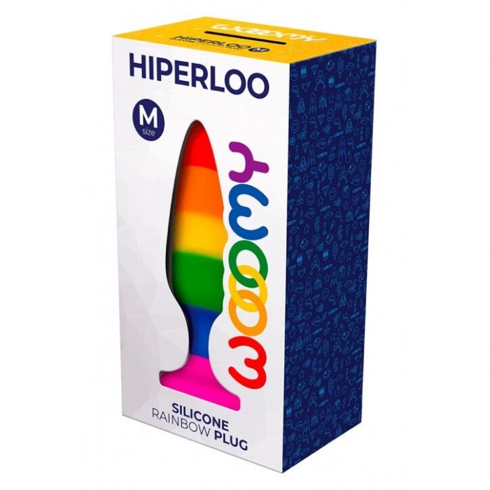 Силіконова анальна пробка Wooomy Hiperloo Silicone Rainbow Plug, розмір M