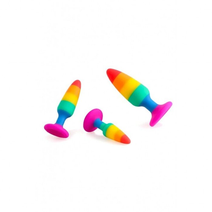 Силіконова анальна пробка Wooomy Hiperloo Silicone Rainbow Plug, розмір M