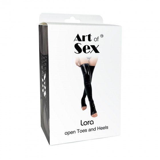 Сексуальні вінілові панчохи Art Of Sex-Lora з відкритими пальцями і п'ятою, розмір S, червоні