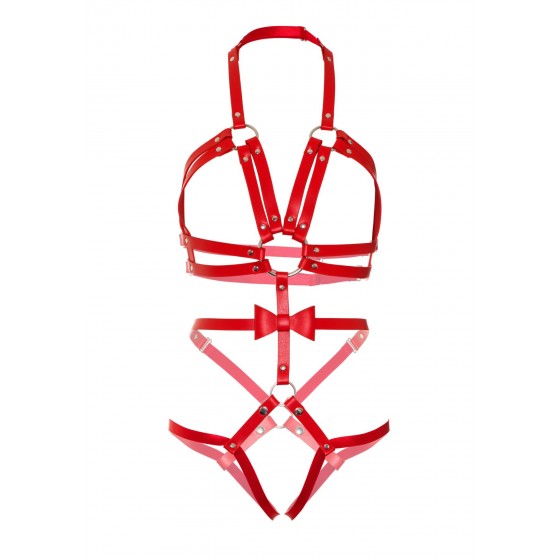 Эротическая портупея Leg Avenue Studded O-ring harness teddy Red M