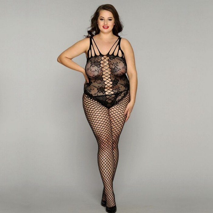 Сітчастий бодістокінг JSY Ніжна Люсі, розмір Plus Size, Чорний