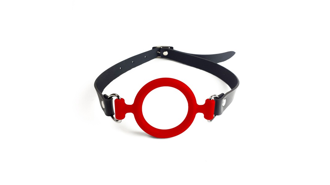 Кляп силиконовое кольцо натуральная кожа Art of Sex Gag ring, Красный
