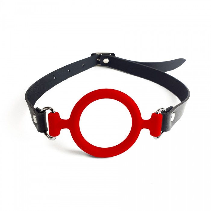 Кляп силиконовое кольцо натуральная кожа Art of Sex Gag ring, Красный