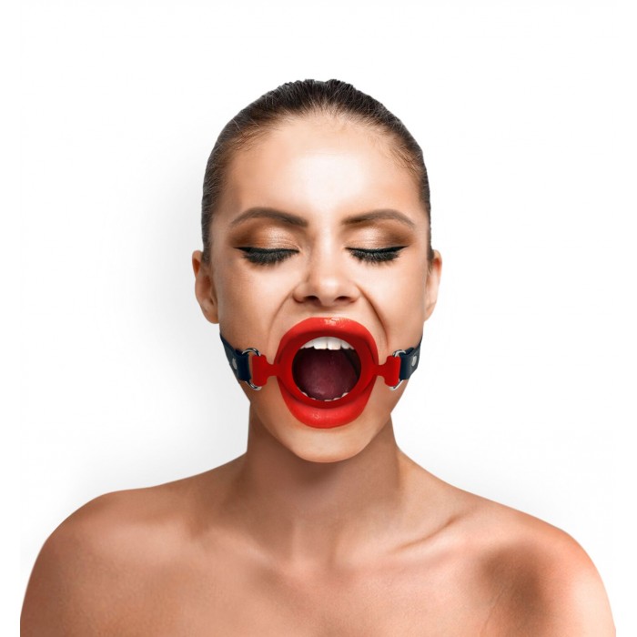 Кляп силиконовое кольцо натуральная кожа Art of Sex Gag ring, Красный