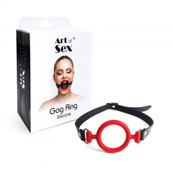 Кляп силіконове кільце натуральна шкіра Art Of Sex gag ring, Червоний