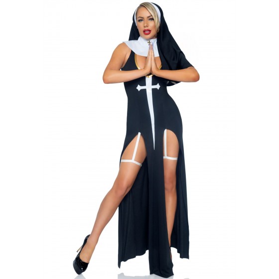 Эротический костюм монашки Leg Avenue Sultry Sinner S Black/White