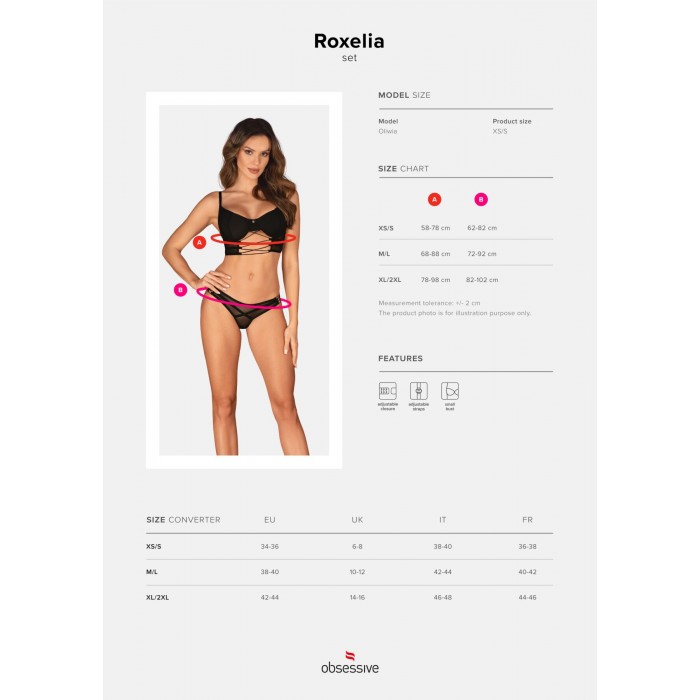 Комплект жіночої нижньої білизни Obsessive Roxelia 2-pcs set, розмір M/L, Чорний