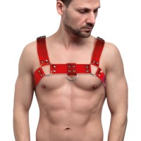 Мужская портупея на грудь Feral Feelings - Bulldog Harness Red Trasparent