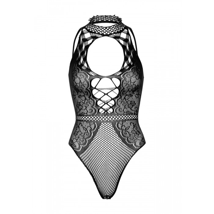 Еротичне боді Leg Avenue Net and lace halter bodysuit, розмір One Size, Чорне