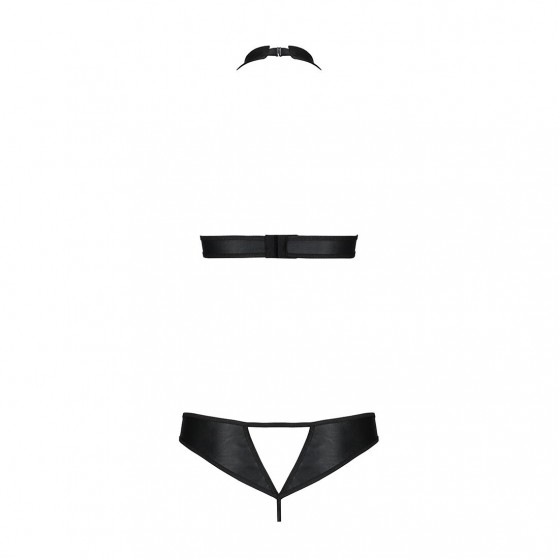 Комплект з еко-шкіри Passion Malwia Set with Open bra black S/M