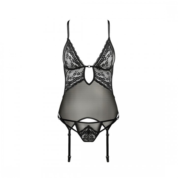 Полупрозрачный корсет с декольте Passion ERZA CORSET, размер XXL/XXXL, Черный