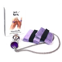 Наручники с металлической анальной пробкой Art of Sex Handcuffs with Metal Anal Plug size M Purple
