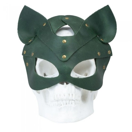 Премиум маска кошечки LOVECRAFT, натуральная кожа, зеленая