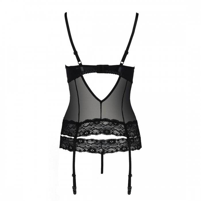 Корсет з відкритими грудьми Passion Exclusive NORTH CORSET, розмір S/M, Чорний, +трусики