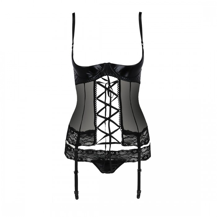 Корсет з відкритими грудьми Passion Exclusive NORTH CORSET, розмір S/M, Чорний, +трусики