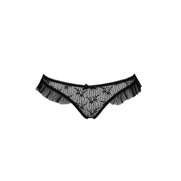 Трусики с оборками Passion Exclusive DONIA THONG, Черные, размер S/M