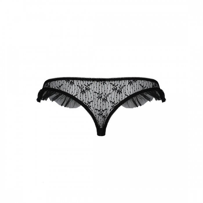 Трусики с оборками Passion Exclusive DONIA THONG, Черные, размер S/M
