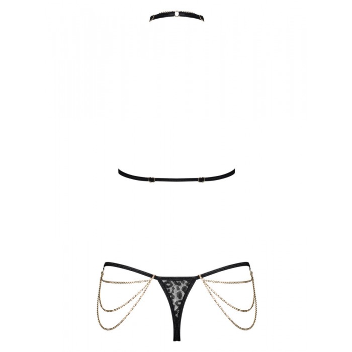 Комплект нижнего белья с цепочками Obsessive Pantheria 2-pcs set, размер L/XL, Черный