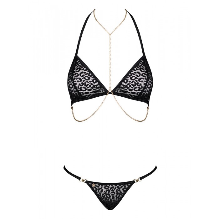 Комплект нижнего белья с цепочками Obsessive Pantheria 2-pcs set, размер L/XL, Черный