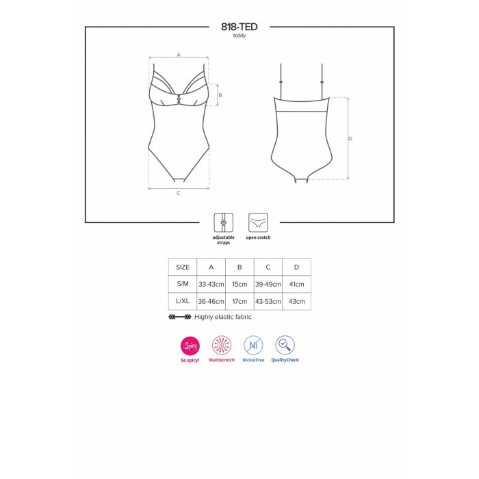 Кружевное боди с доступом 818-TED-1 teddy, размер M/L, Черное