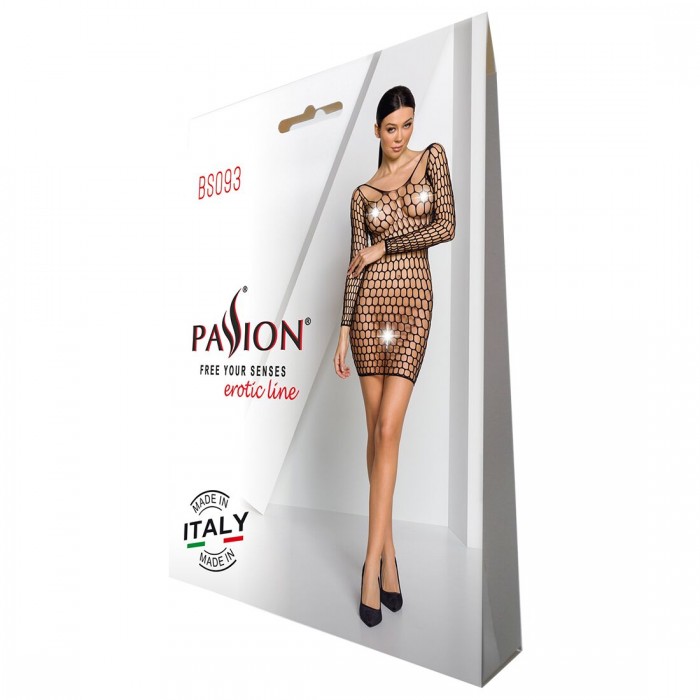 Бодістокінг-сукня з глибоким вирізом Passion BS093, розмір One Size, Чорний